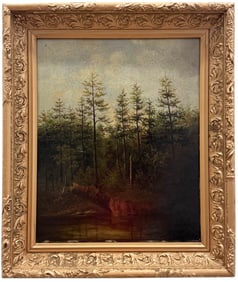 American School 19th Century Forest Landscape Oil Painting On Academy Board