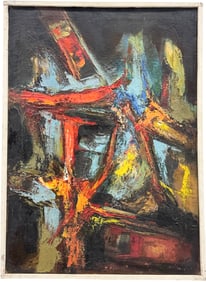 Mid-Century Non Objective Abstract Expressionist Signed Oil Painting