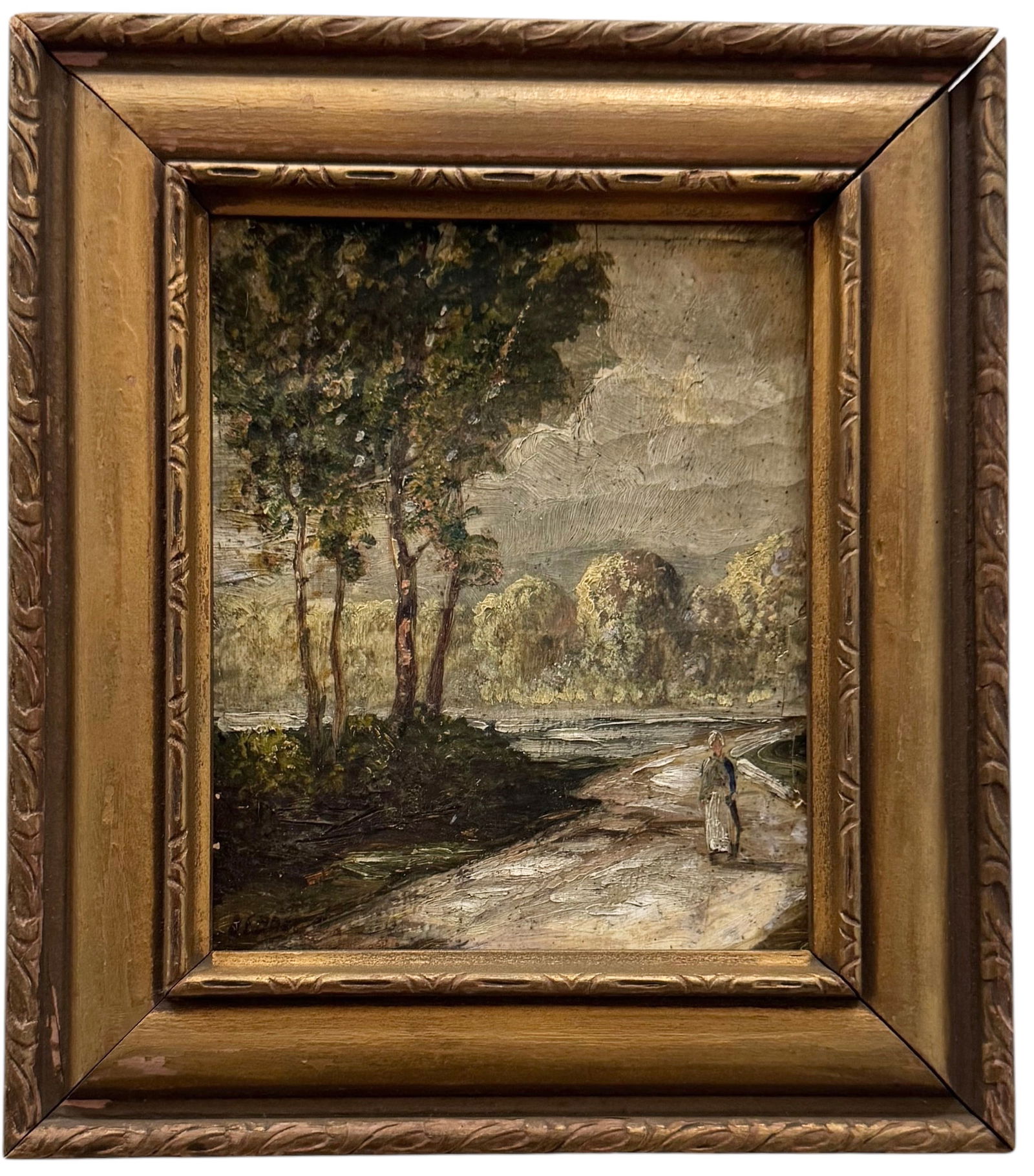 European School Figure In Landscape Impressionist Oil Painting On Board (1 of 3)