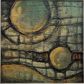 Mid-Century Modern Heavy Textured Abstract Expressionist Oil Painting