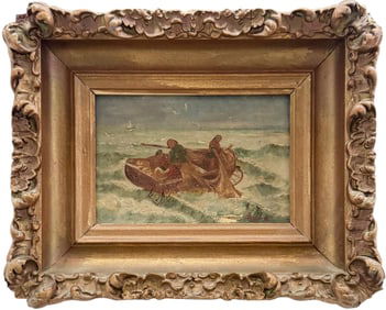 Georges Jean Marie Haguette French, Fishermen In Rough Seas