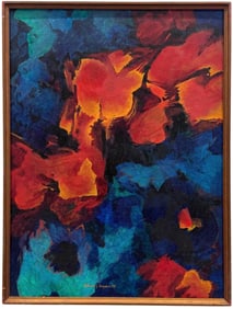 Mid-Century American School Abstract Expressionist Signed Oil On Canvas Painting