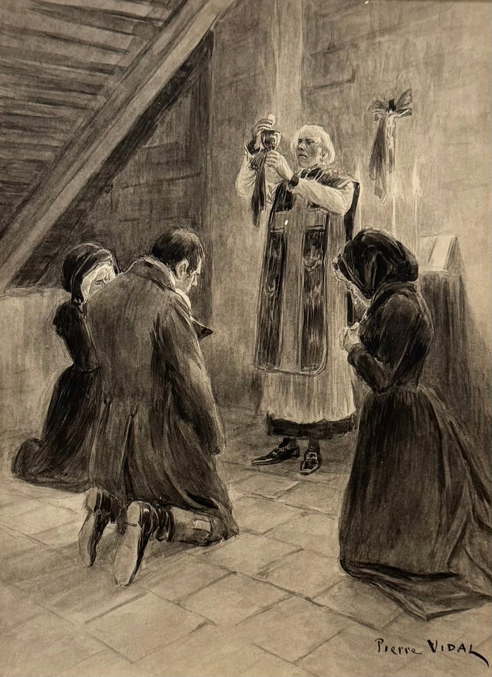 PIERRE VIDAL "The Midnight Mass" Illustration Art: Watercolor on illustration board 10.5 x 8 in.Domestic Flat Shipping Price: $35
