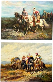 Pair Of Orientalist Style Oil Paintings On Wood Panels