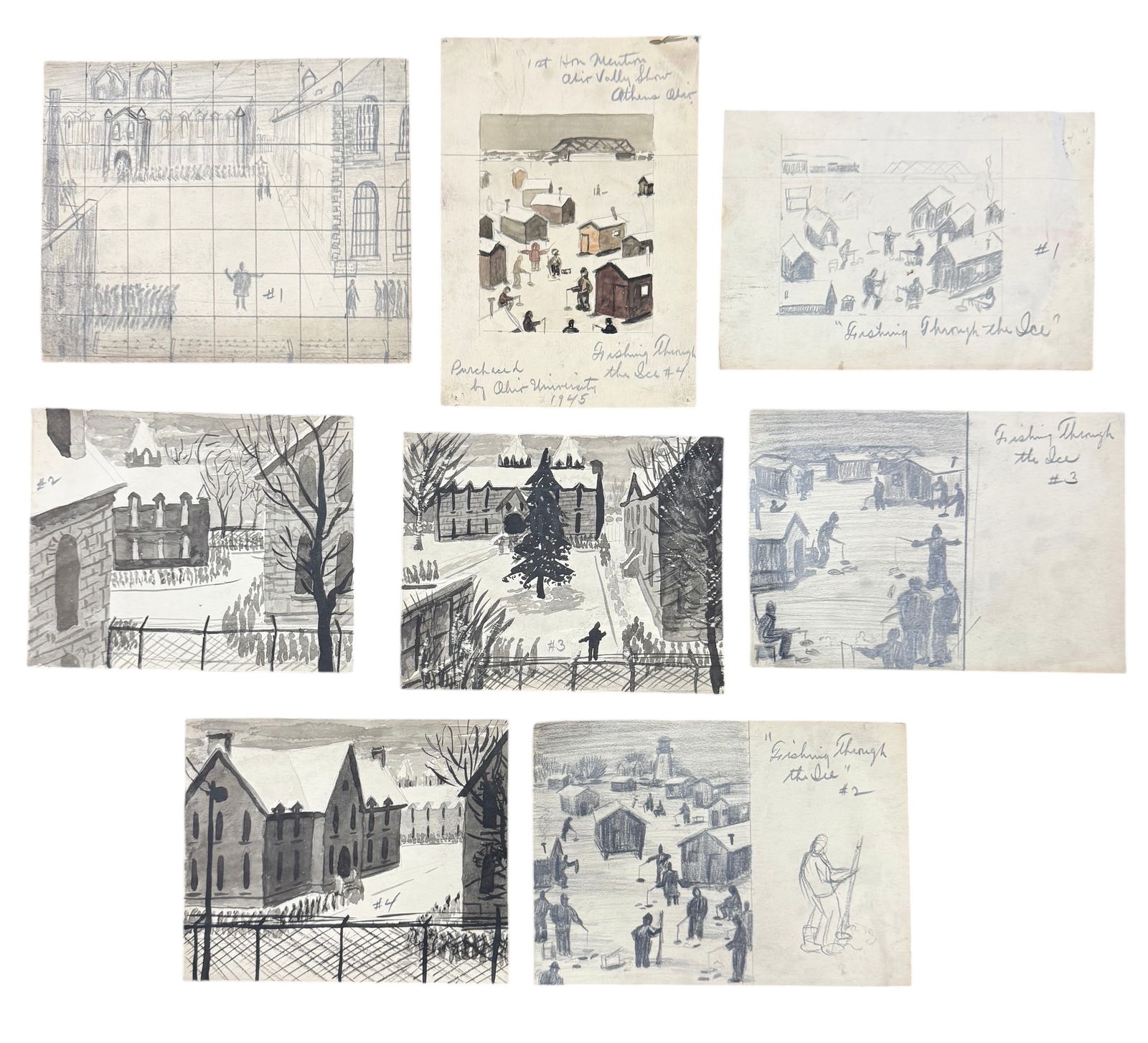 RAY GRATHWOL (1900-1992, American) Athens, Ohio Works On Paper, Ice Fishing (1 of 3)