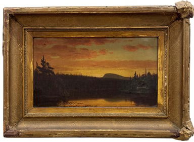 19th Century American Hudson River School River Landscape Luminist Sunset Oil Painting