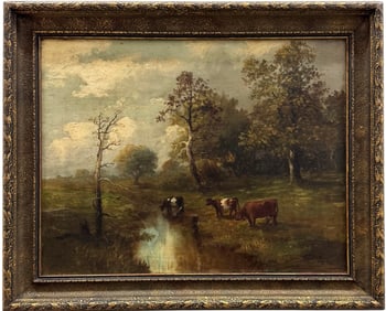 AT BAZANE (1846-1921, American) Pastoral Landscape With Cows