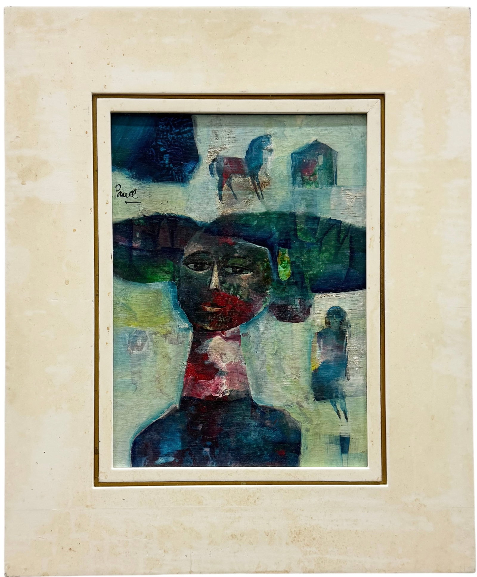 Modernist Vintage Abstract Oil On Board Possibly European Signed: Oil on board 13 x 9.5 in, 20 x 16.5 in (framed). Domestic Flat Shipping Price: $55