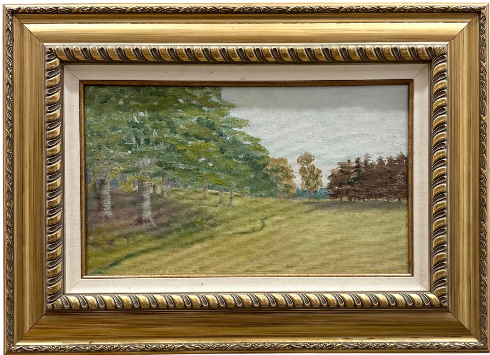 ARMIN BUCHTERKIRCH (A.K.A. HARRY MAINE) (1859-1915, American) Landscape: Oil on canvas 20 x 12 in, 29 x 21 in (framed). Domestic Flat Shipping Price: $80. Born in Corning, NY on Nov. 25, 1859, Armin Buchterkirch lived all his life in Rochester, NY. He studied painting in M