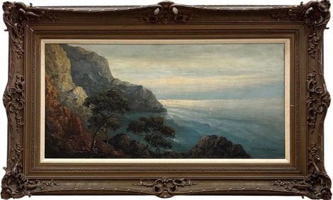 Monumental Italian School Mediterranean Coastal Landscape Oil Painting