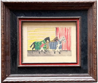 Nicely Framed Belmont Stakes 1954 Amercan Horse Racing Watercolor