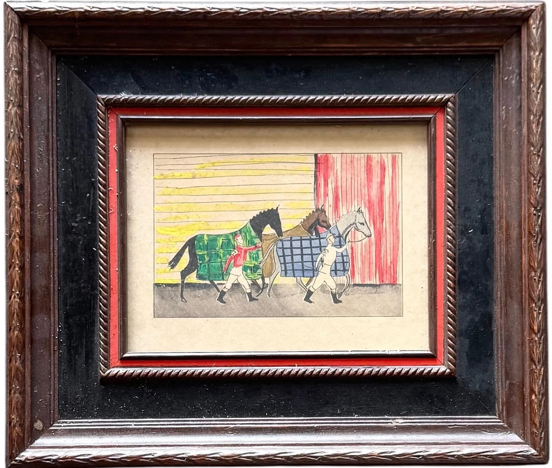 Nicely Framed Belmont Stakes 1954 Amercan Horse Racing Watercolor: Watercolor on paper 14.5 x 12.5 in (framed). Domestic Flat Shipping Price: $55