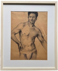 Nicely Framed 1930's American School Graphite Drawing Of A Handsome Man