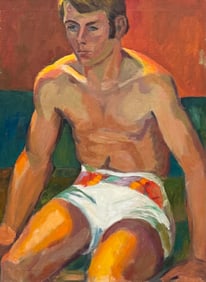 Vintage American School Modern Portrait Of A Handsome Man Sunbathing At Beach