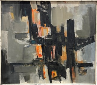 American School Mid Century Modern Abstract Expressionist Signed Oil Painting