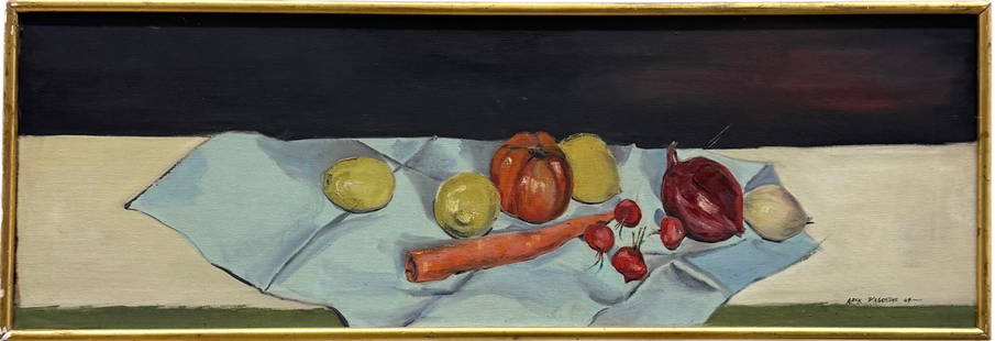 Mid-Century Modern 1960's Table Stop Still Life Oil On Canvas Paintings: Oil on canvas 36.5 x 13 in. Domestic Flat Shipping Price: $80
