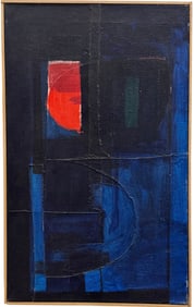 Vintage Oil & Collage Abstract Expressionist Painting On Canvas Unsigned