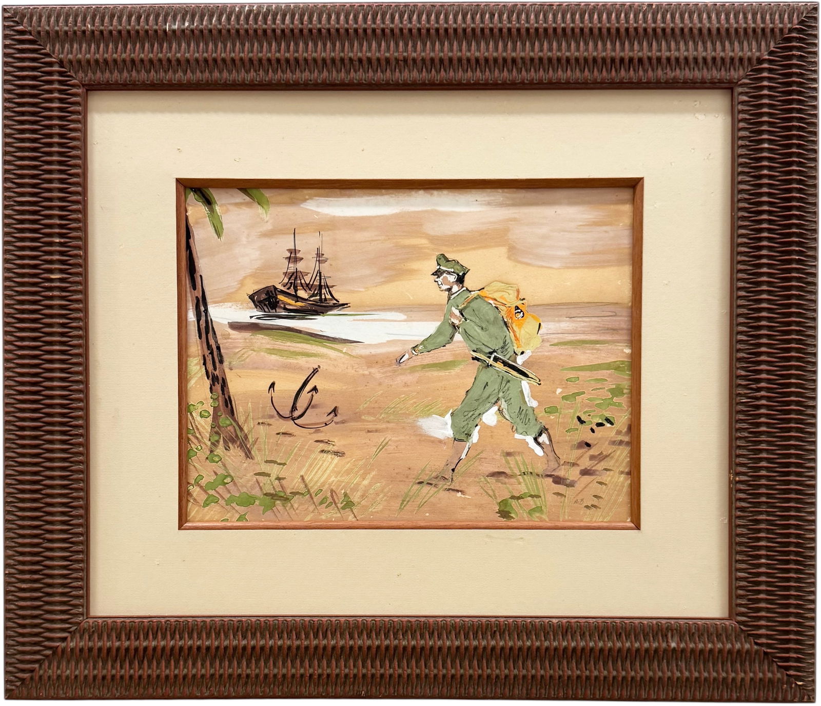 1930's Signed Watercolor "Barefoot Mailman" West Palm Beach, Florida (1 of 4)