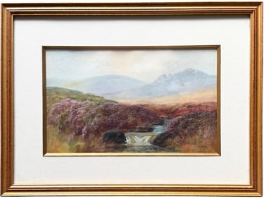 English School Moors Landscape With. Stream Signed Watercolor In Nice Frame