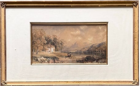 CORNELIUS PEARSON (1805-1891, United Kingdom) Mountain Landscape w/ Lake 1852
