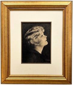 CJ SILLIMAN Art Deco, Old Hollywood Ink Drawing Portrait Of Silent Film Star