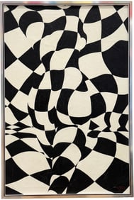 Vintage American School Black & White Op Art Nude Abstract Signed Oil Painting