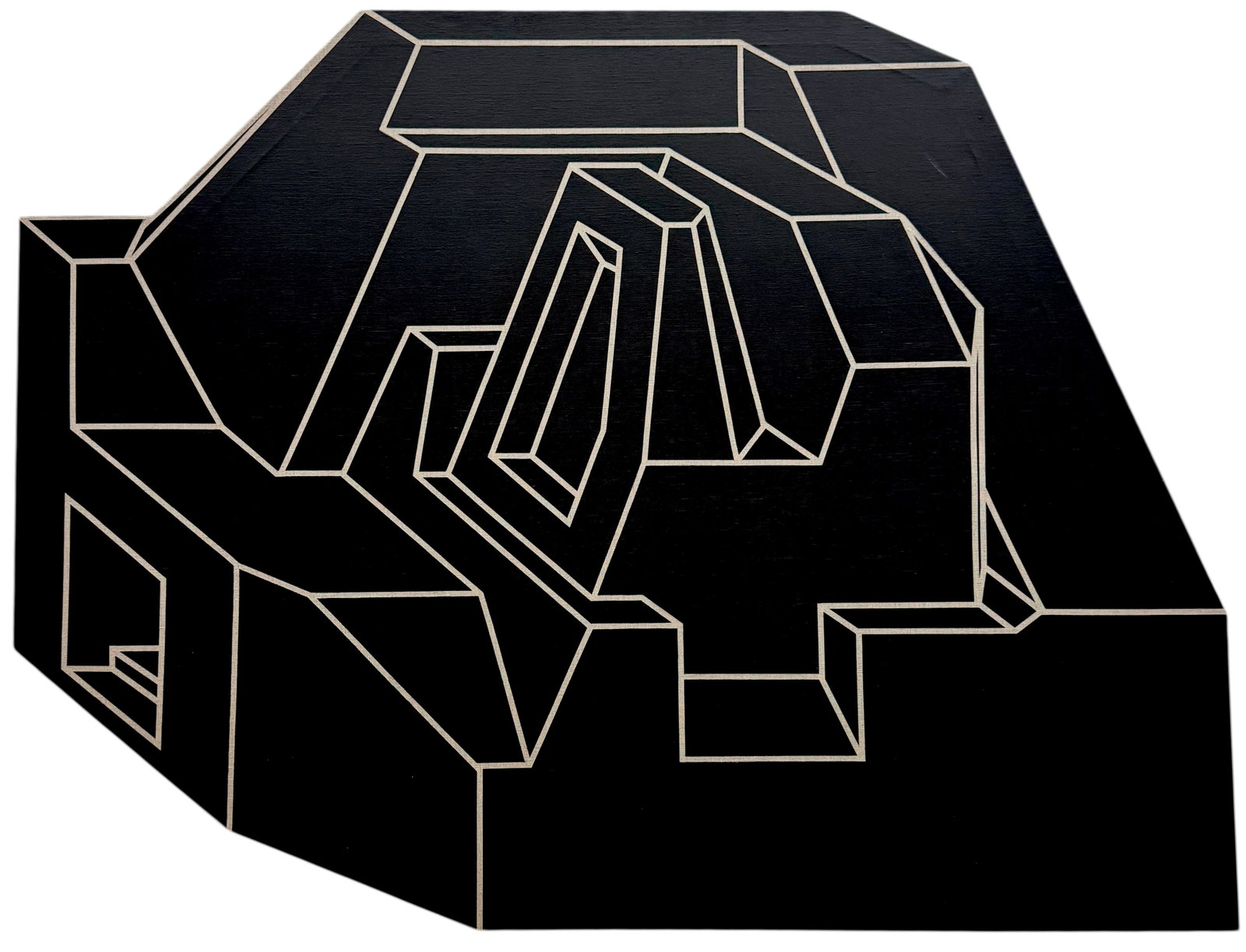 DEREK HUNTER (b. 1988, American) Linear Abstract On Formed Camvas: Acrylic on linen. 49.5 x 38 in. Domestic Flat Shipping Price: $260