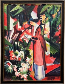 German School Expressionist Flower Market Scene Oil On Canvas