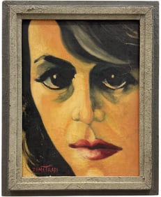 Mid-Century Greek School Modernist Portrait Signed Demetrios