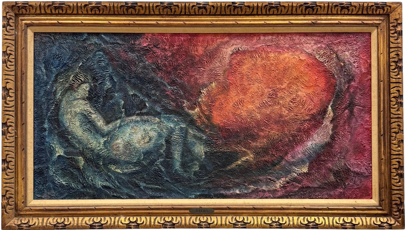 "Lonely Life" Mid-Century Surrealist Nude Abstract Monumental Oil Painting On Canvas: Artist unknown. Oil on canvas 48 x 24 in, 56 x 32 in (framed). Domestic Flat Shipping Price: $260