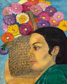 Dominican School Portrait Of A Woman With Flowers