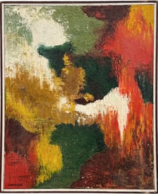 American School Abstract Expressionist Oil Painting Signed Sampson