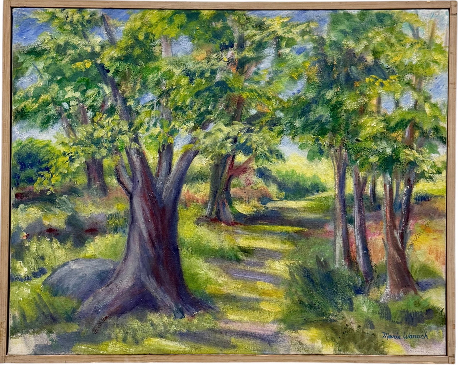 MARIE NORKIN WARACH (1917-2015, American) Landscape: Oil on canvas 28.5 x 22.5 in (framed). Domestic Flat Shipping Price: $80