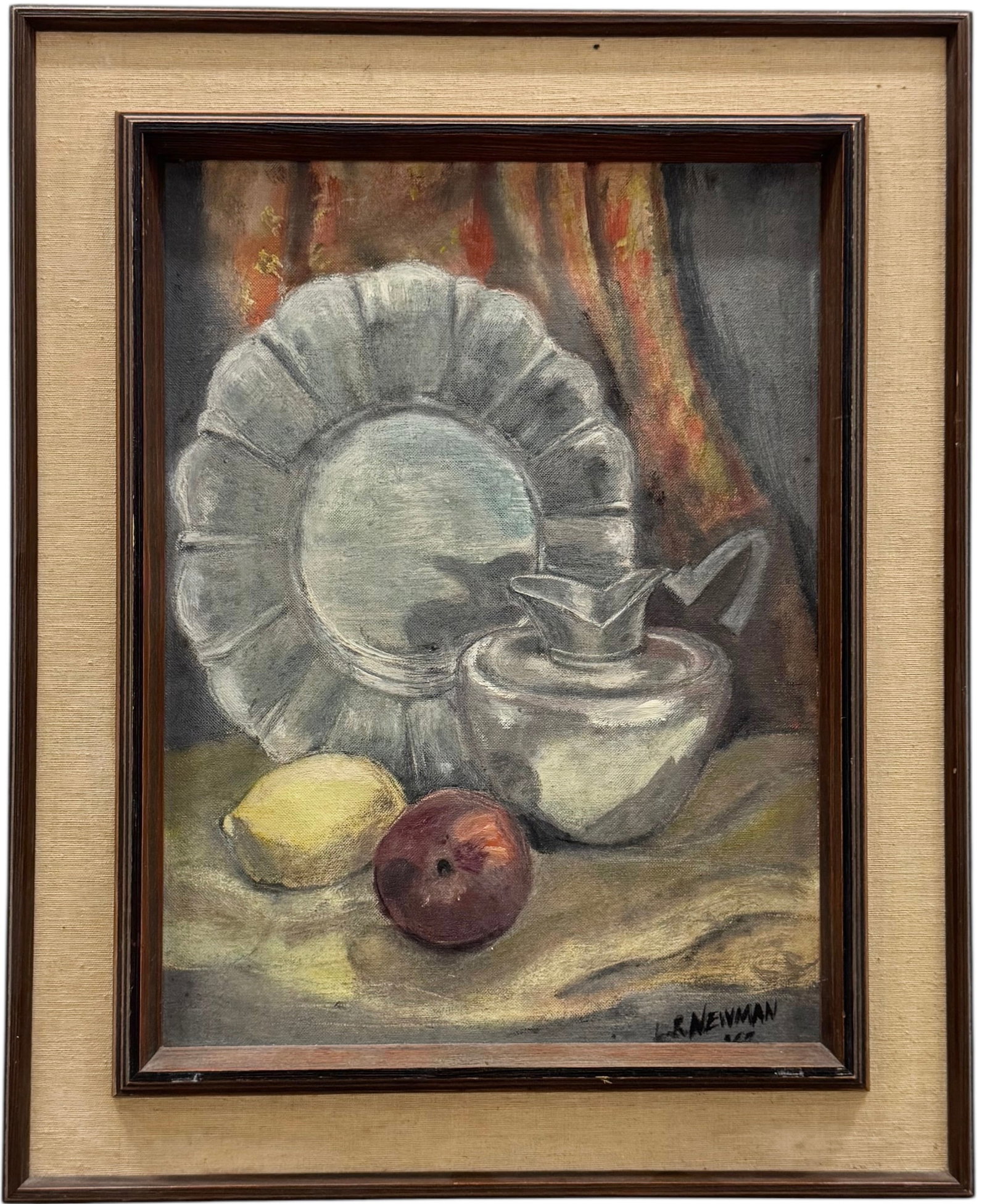 1960's American School Still Life Signed Newman: Oil on board 21 x 17 in (framed). Domestic Flat Shipping Price: $55