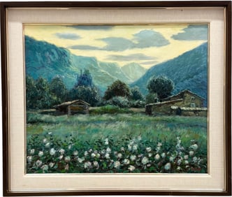 Spanish School Impressionist Girona Landscape Signed Oil On Canvas