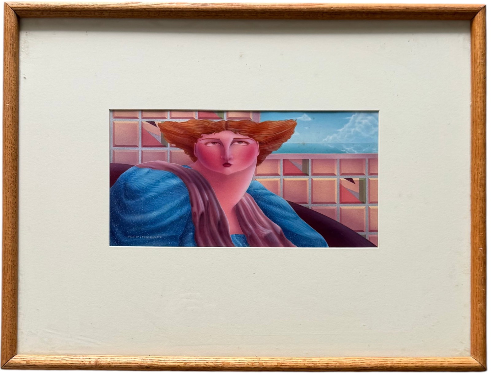 LAURA BEATTY, JOHN FEHLING, Nicely Framed Modernist Gouache Portrait: Acrylic 14 x 7 in, 25 x 19 in (framed). Domestic Flat Shipping Price: $80