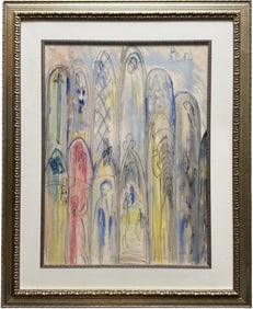 Nicely Framed Latin American School Modernist Cathedral Signed Painting