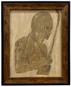 Mid-Century Modern Portrait Of A Man With A Guitar Signed, Tampa Florida 1964