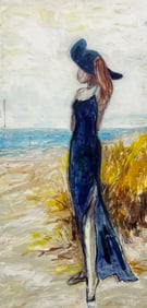 Modernist American School Scene Of Woman On The Beach 48"