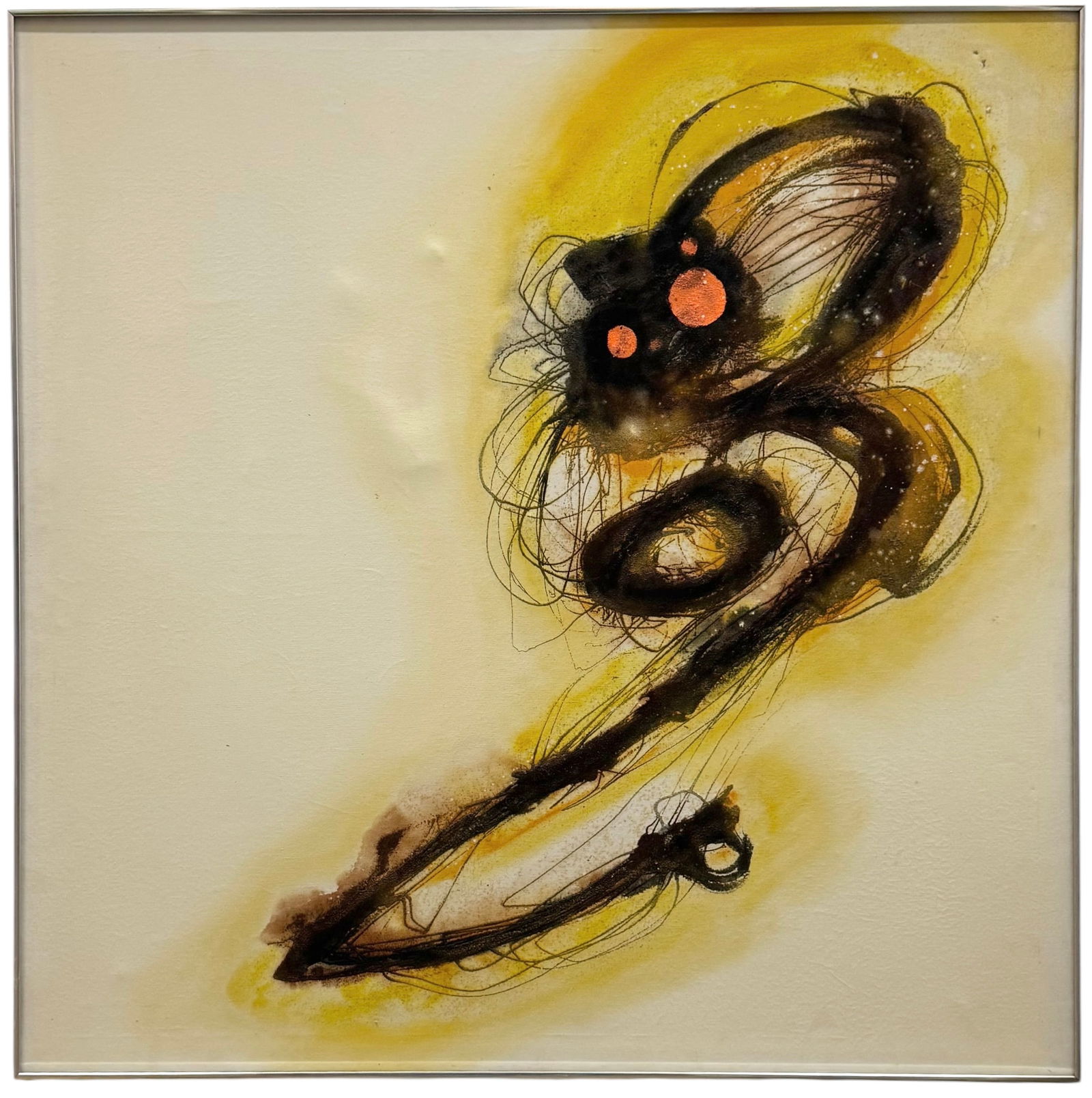 "The Cat" Monumental Mid-Century American Abstract Painting 48": Oil on canvas 48 x 48 in. Domestic Flat Shipping Price: $260