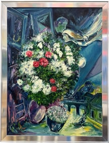 Vintage 1970's American Still Life Of Flowers Signed Oil Painting On Camvas