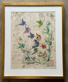 Nicely Framed Chinese School Abstract With Butterfly Artist Unknown