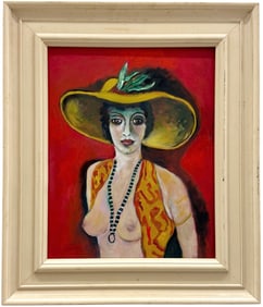 American School Modernist Portrait Of A Woman In A Hat