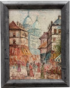 Vintage French Impressionist Cityscape Oil On Canvas