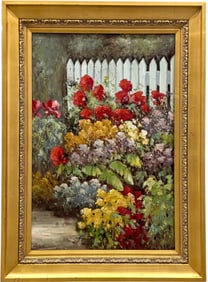 Large Floral Painting In Gold Frame
