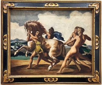 Early 20th Century Modernist Greco Roman Male Soldiers With Horse