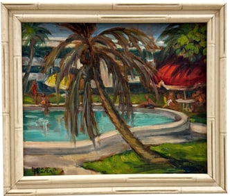 LYDIA FRASER (20th c, American) Impressionist Tropical Pool Scene