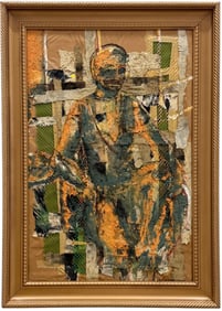 Modernist Mixed Media Collage Figural Abstract Of A Man Signed Illegibly