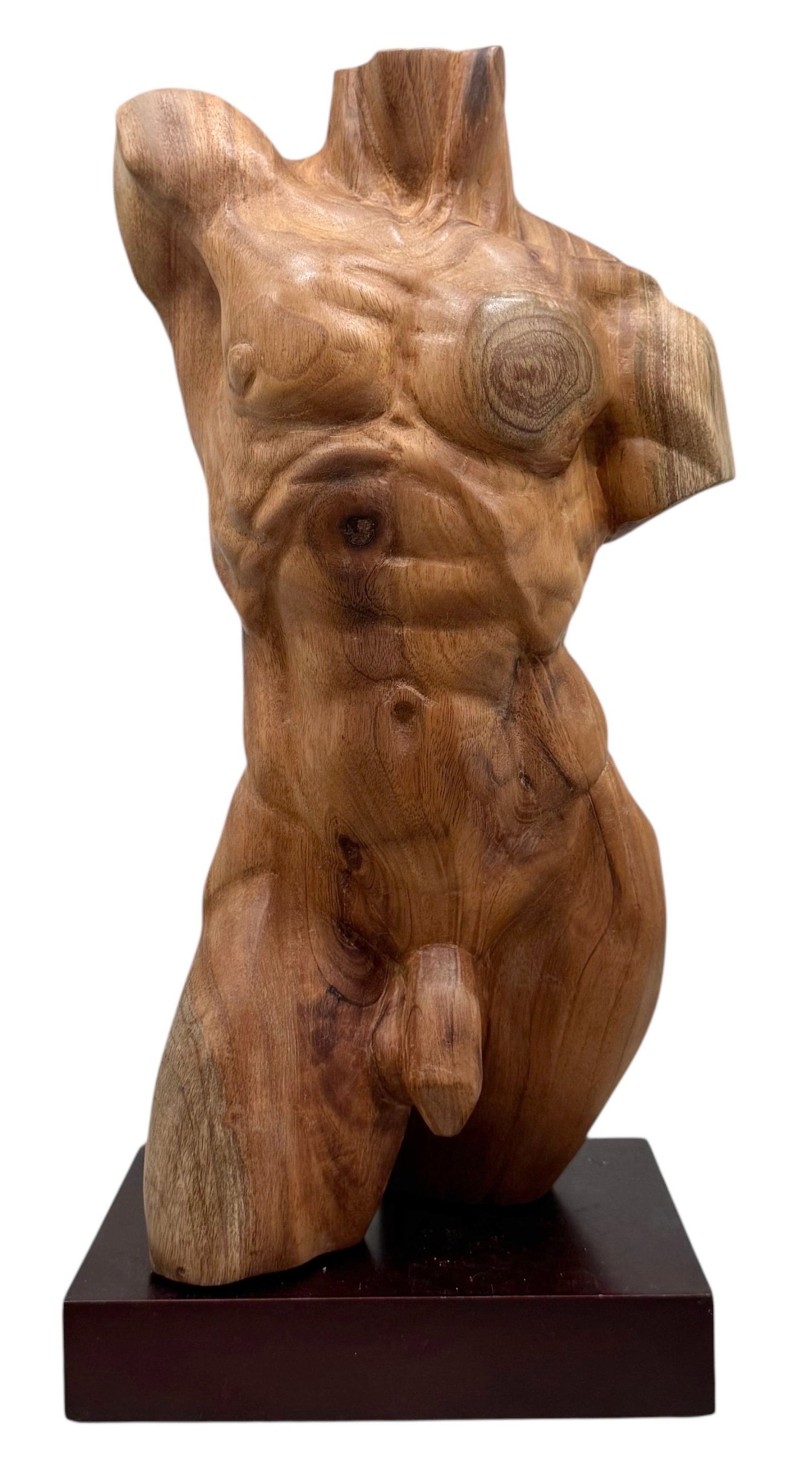 Carved Nude Male Wood Torso Sculpture: Size 14 3/4 x 6.5 x 5.5" Domestic Flat Shipping Price: $70