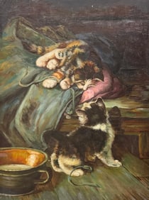 Oil Painting Of Playful Kittens